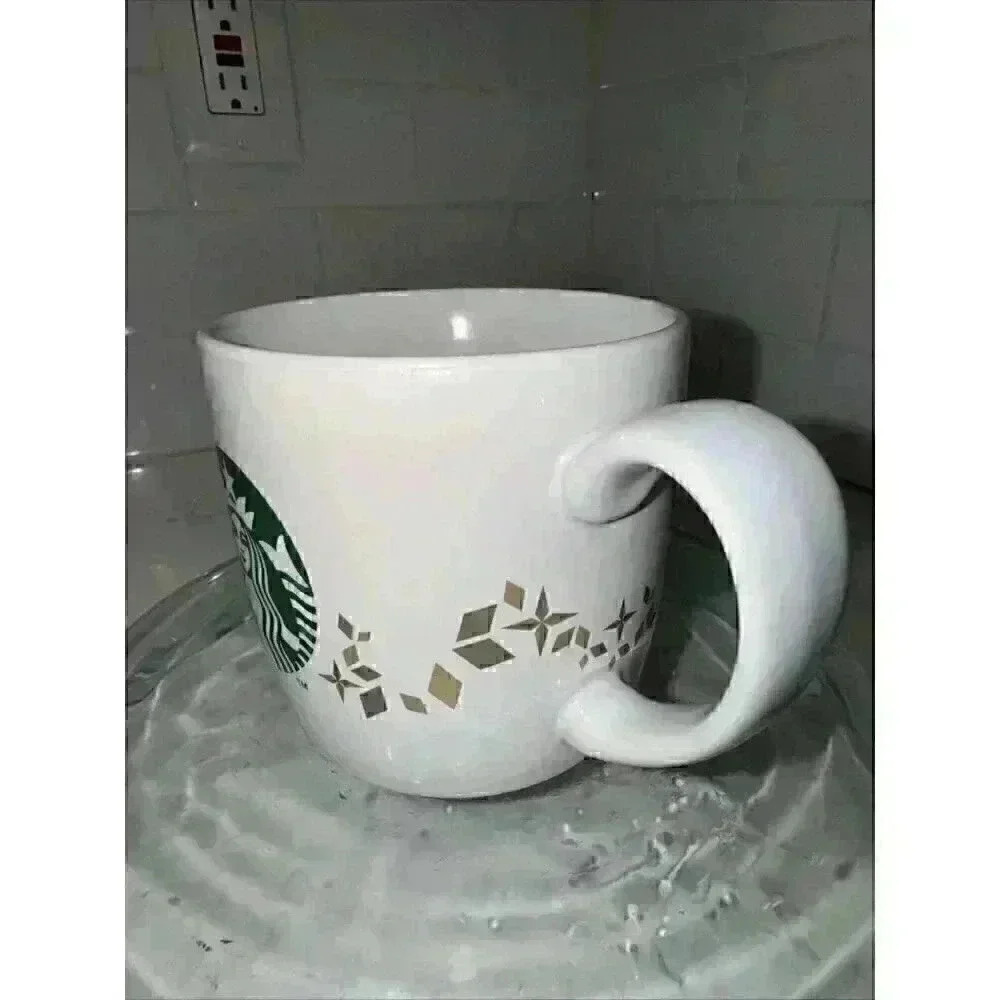 Starbucks Holiday Collection Gold Green Siren White Coffee Mug 2013 Christmas - Picture 3 of 11